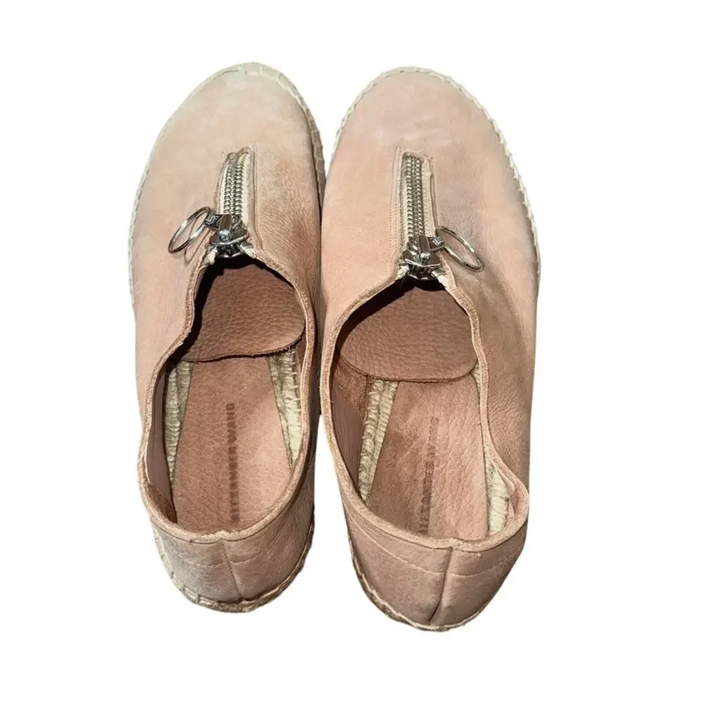 Alexander Wang Womens Devon Zip Espadrille Flats Blush Tan Leather Size 37/7